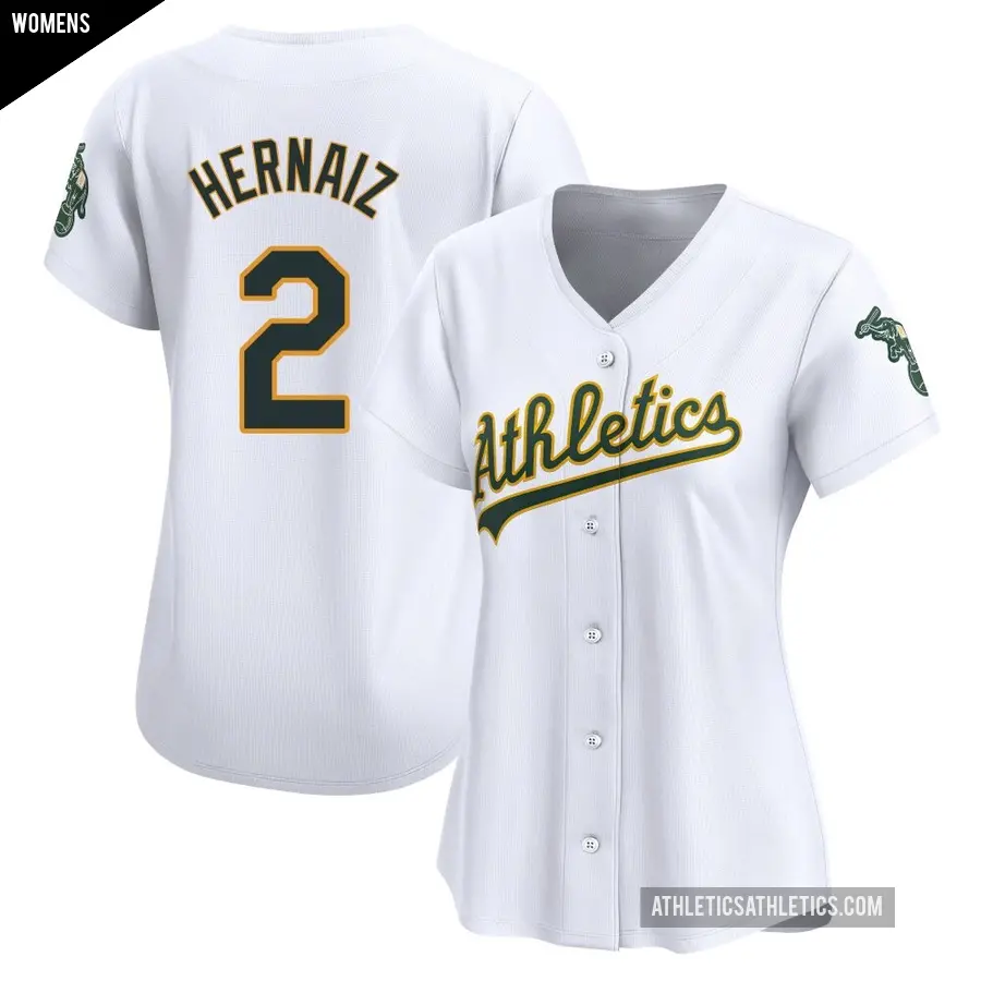 Women's Oakland Athletics ＃2 Darell Hernaiz Limited White Home Jersey