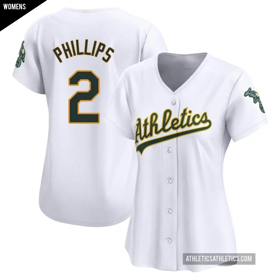 Women's Oakland Athletics ＃2 Tony Phillips Limited White Home Jersey