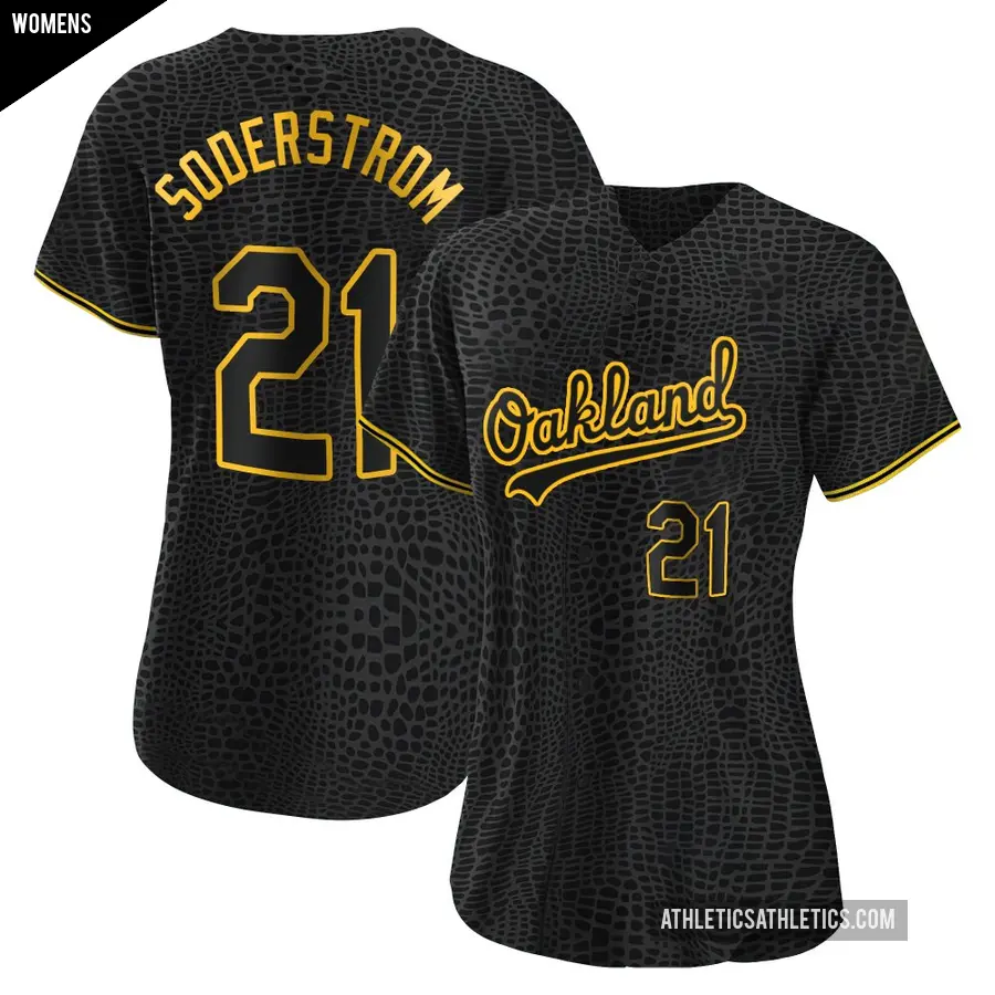 Women's Oakland Athletics ＃21 Tyler Soderstrom Authentic Black Snake Skin City Jersey