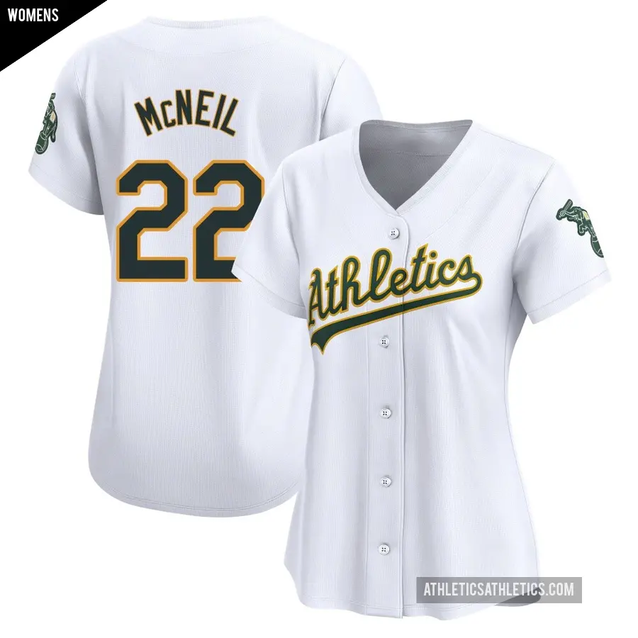 Women's Oakland Athletics ＃22 Jeff McNeil Limited White Home Jersey