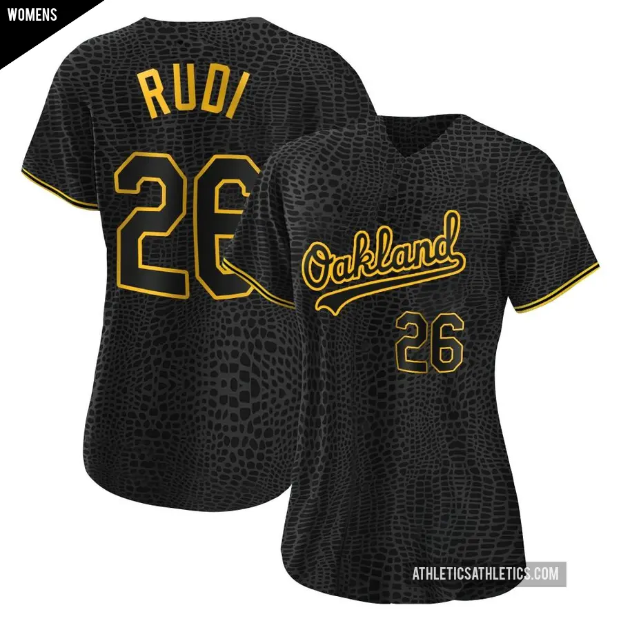 Women's Oakland Athletics ＃26 Joe Rudi Authentic Black Snake Skin City Jersey