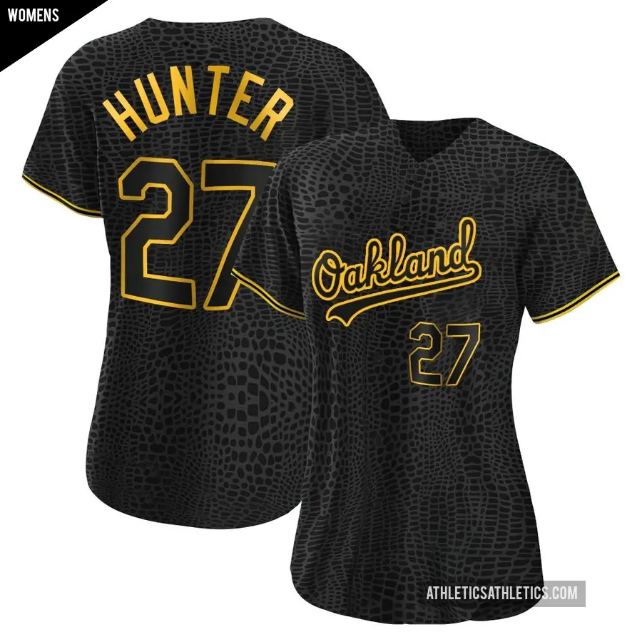 Women's Oakland Athletics ＃27 Catfish Hunter Authentic Black Snake Skin City Jersey