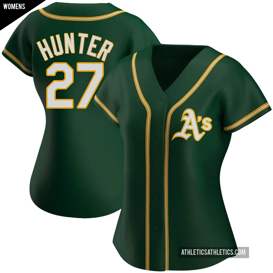 Women's Oakland Athletics ＃27 Catfish Hunter Authentic Green Alternate Jersey