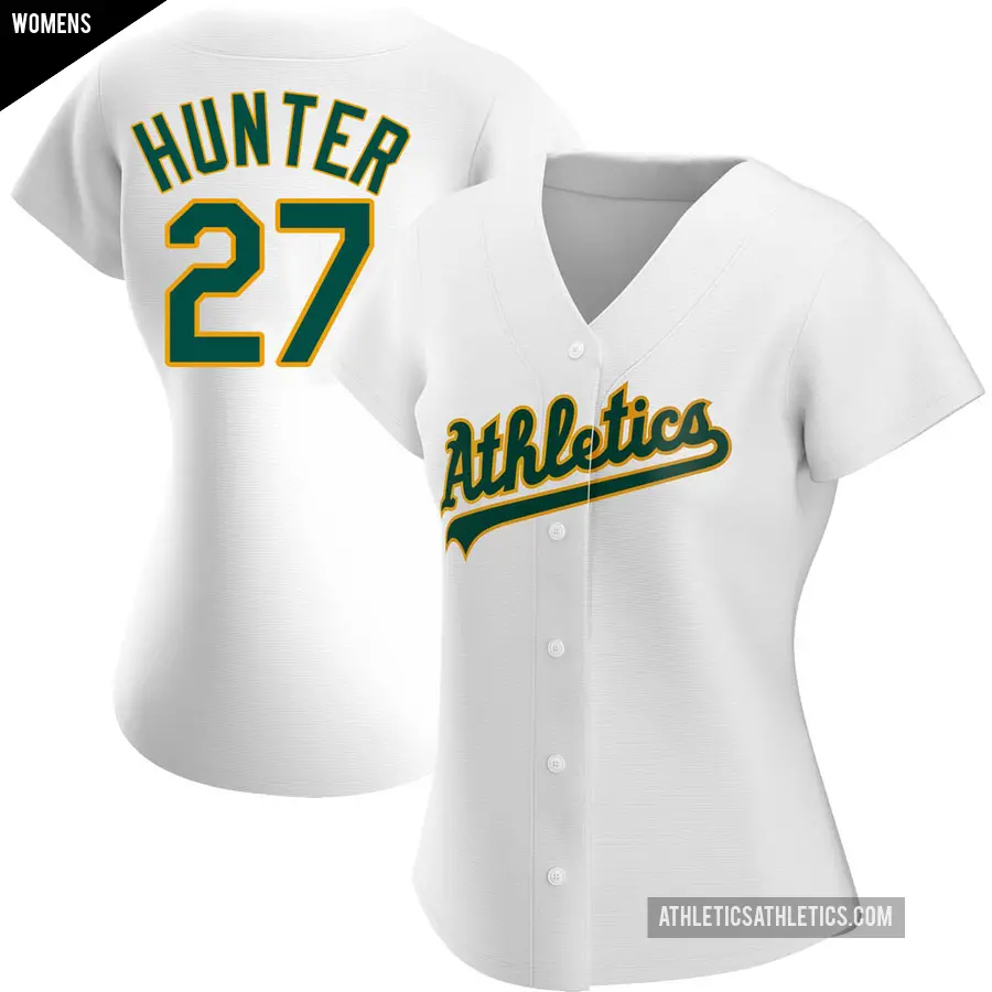 Women's Oakland Athletics ＃27 Catfish Hunter Authentic White Home Jersey