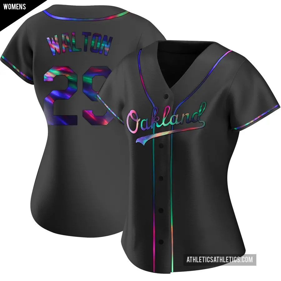 Women's Oakland Athletics ＃29 Donovan Walton Replica Black Holographic Alternate Jersey