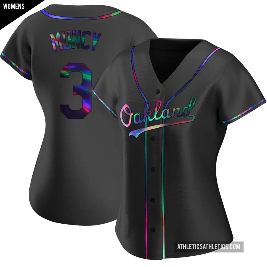 Women's Oakland Athletics ＃3 Max Muncy Replica Black Holographic Alternate Jersey