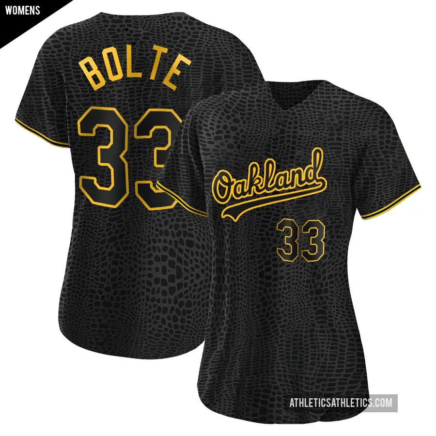 Women's Oakland Athletics ＃33 Henry Bolte Replica Black Snake Skin City Jersey