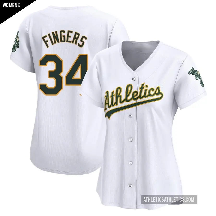 Women's Oakland Athletics ＃34 Rollie Fingers Limited White Home Jersey