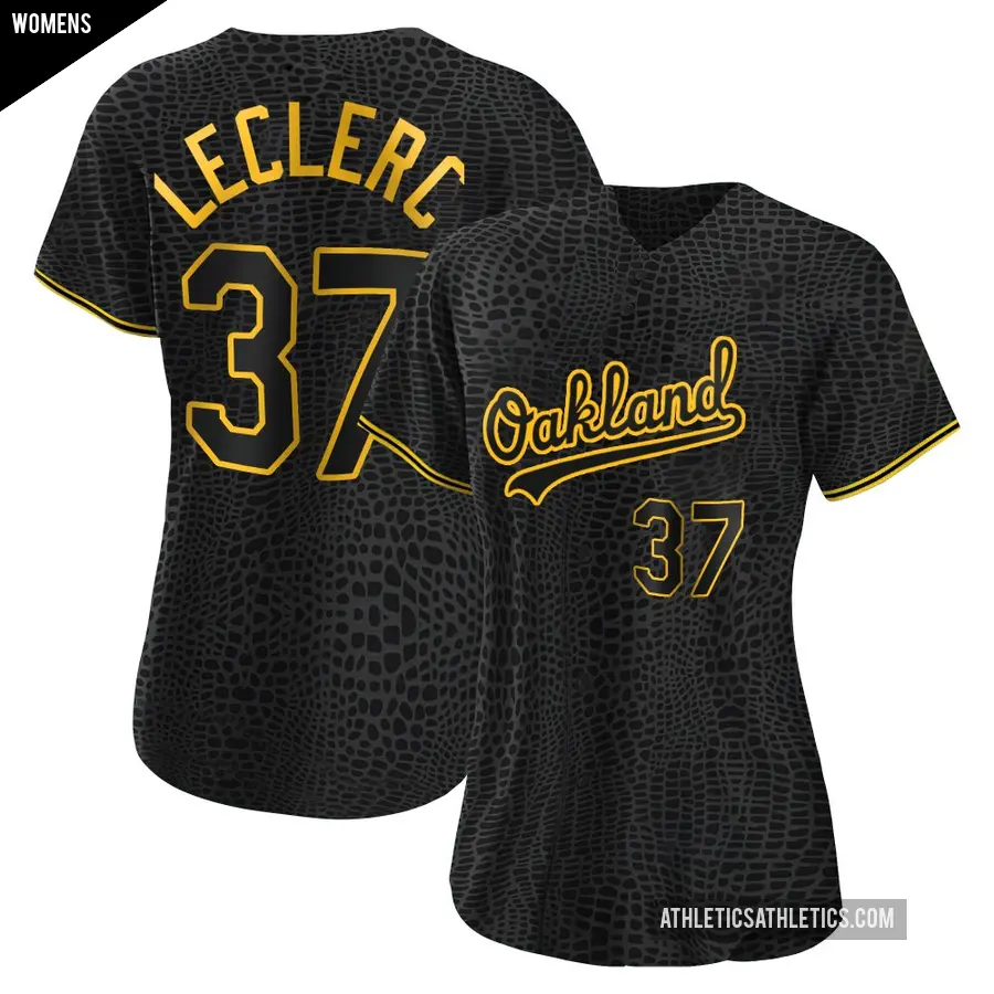 Women's Oakland Athletics ＃37 Jose Leclerc Authentic Black Snake Skin City Jersey
