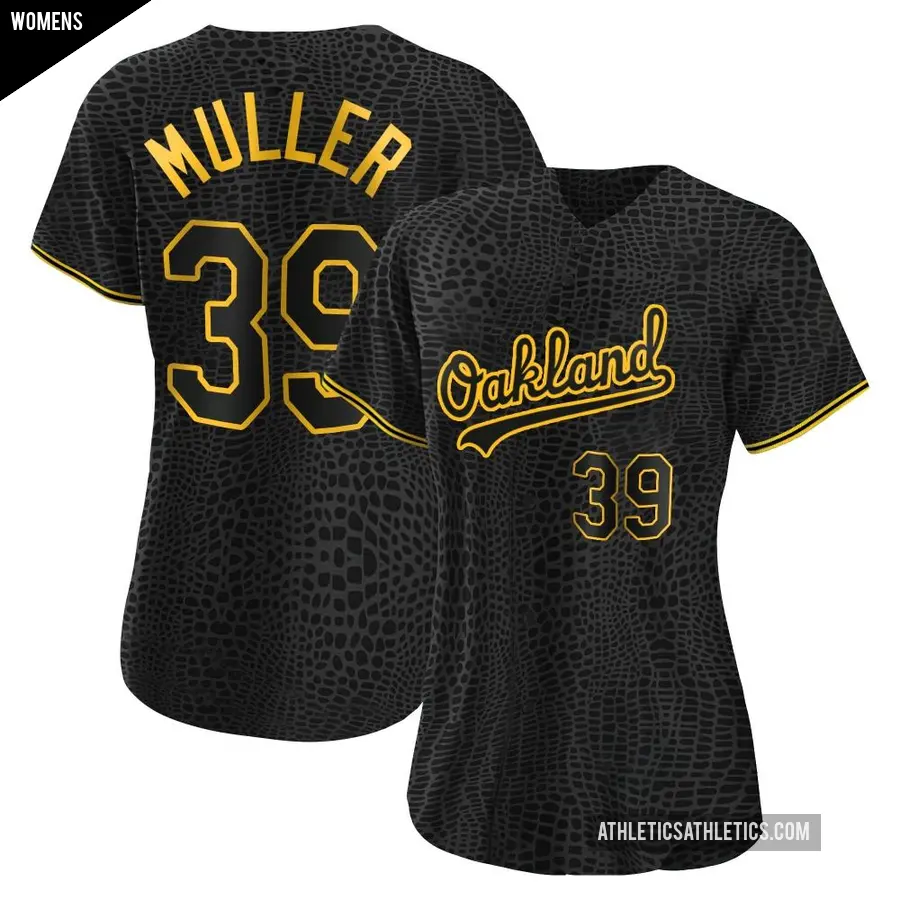 Women's Oakland Athletics ＃39 Kyle Muller Authentic Black Snake Skin City Jersey
