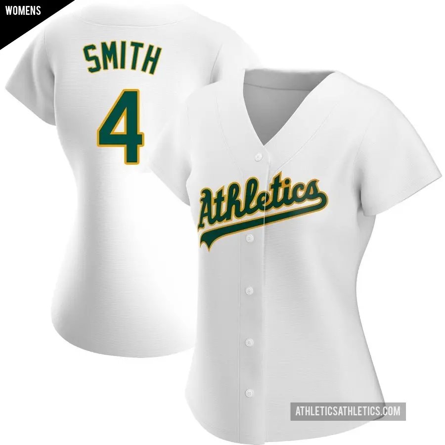Women's Oakland Athletics ＃4 Kevin Smith Replica White Home Jersey