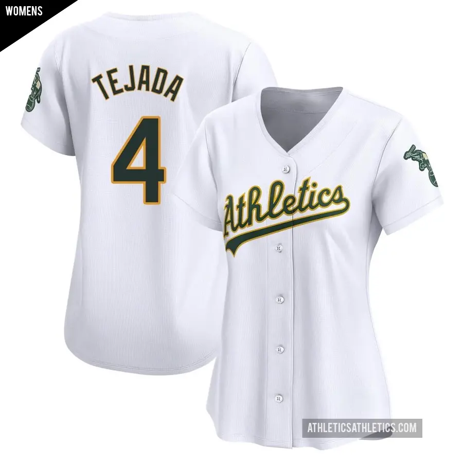Women's Oakland Athletics ＃4 Miguel Tejada Limited White Home Jersey