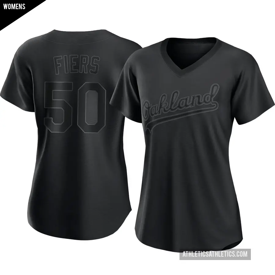 Women's Oakland Athletics ＃50 Mike Fiers Authentic Black Pitch Fashion Jersey