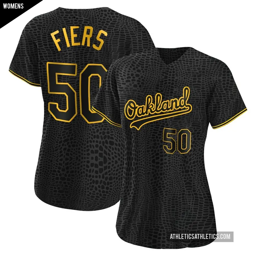 Women's Oakland Athletics ＃50 Mike Fiers Authentic Black Snake Skin City Jersey