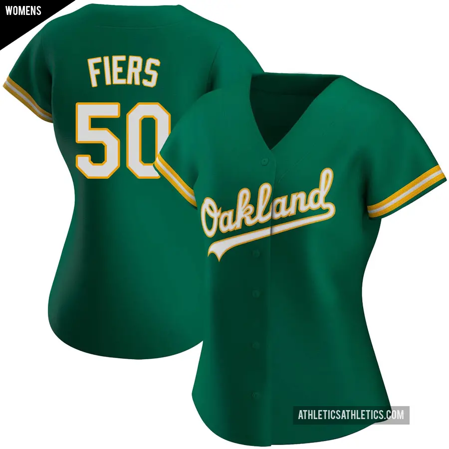 Women's Oakland Athletics ＃50 Mike Fiers Authentic Green Kelly Alternate Jersey