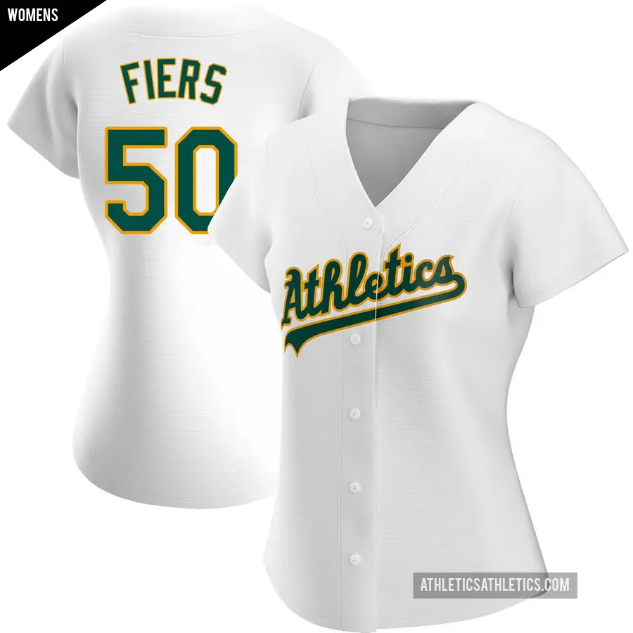 Women's Oakland Athletics ＃50 Mike Fiers Authentic White Home Jersey
