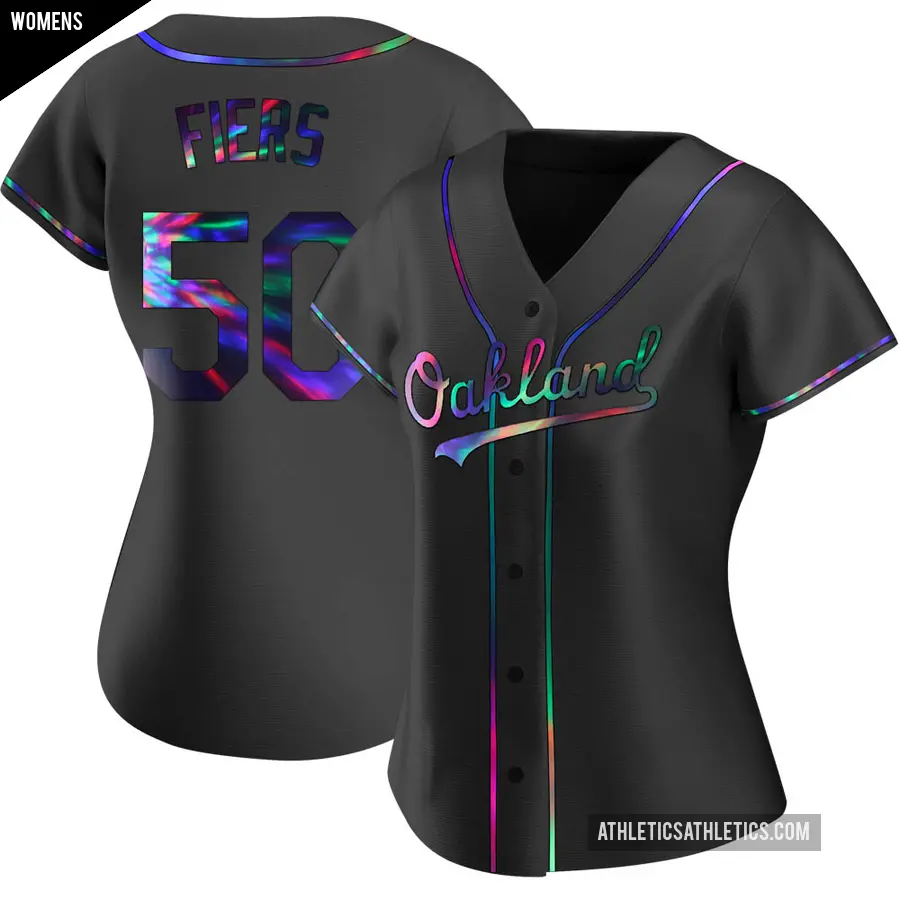Women's Oakland Athletics ＃50 Mike Fiers Replica Black Holographic Alternate Jersey