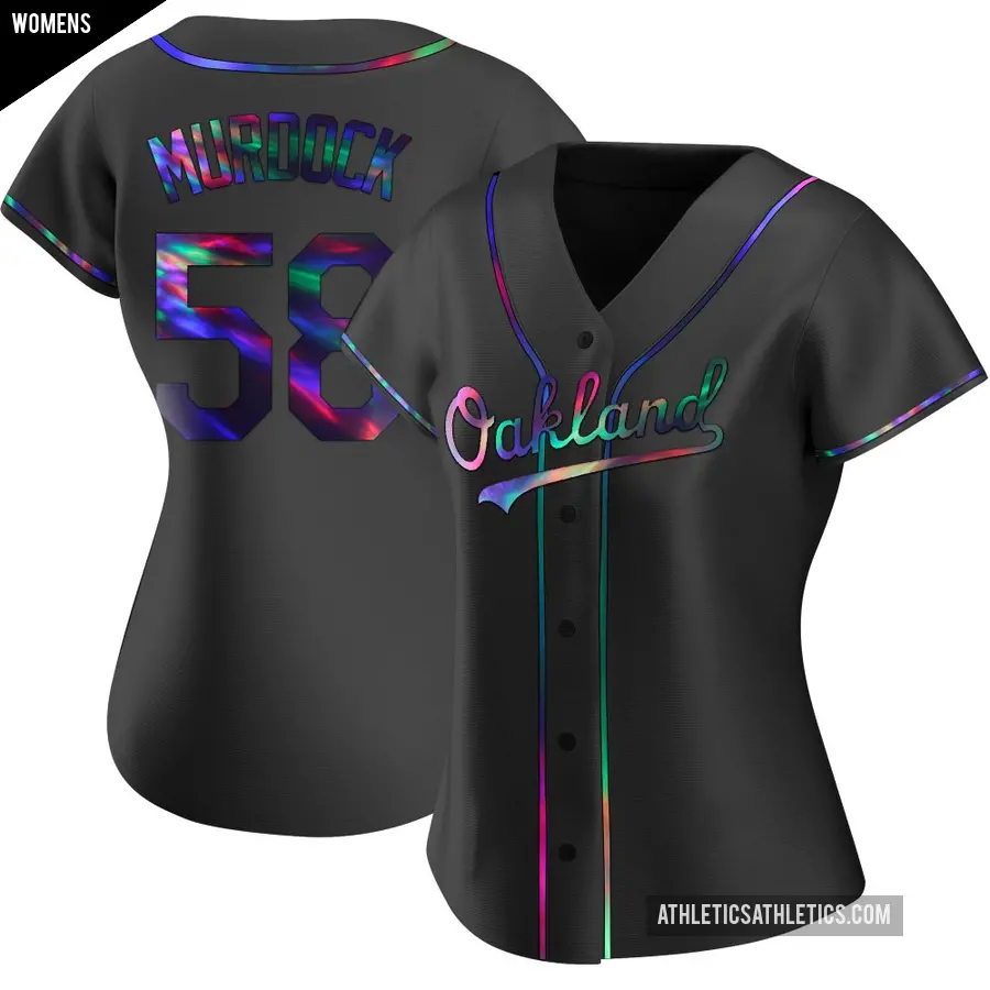 Women's Oakland Athletics ＃58 Noah Murdock Replica Black Holographic Alternate Jersey