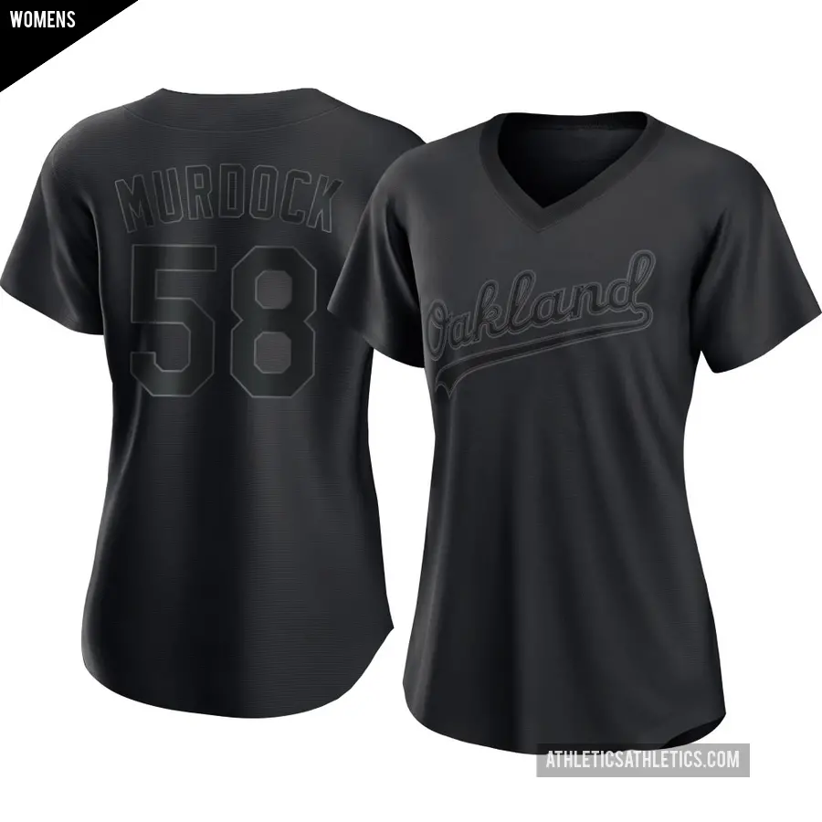 Women's Oakland Athletics ＃58 Noah Murdock Replica Black Pitch Fashion Jersey