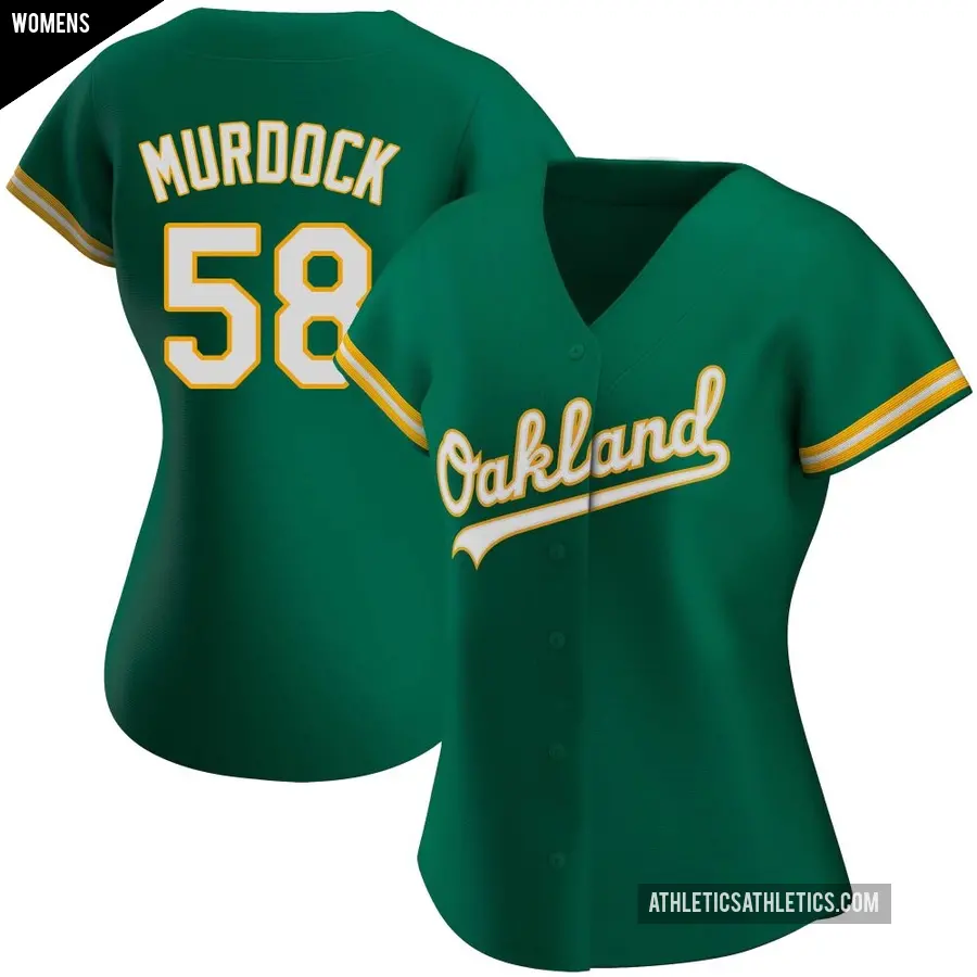 Women's Oakland Athletics ＃58 Noah Murdock Replica Green Kelly Alternate Jersey