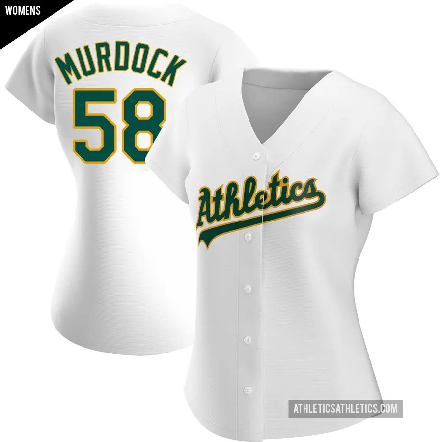 Women's Oakland Athletics ＃58 Noah Murdock Replica White Home Jersey