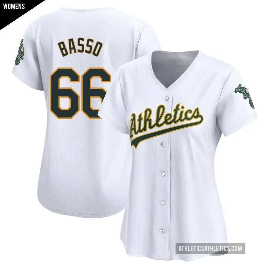 Women's Oakland Athletics ＃66 Brady Basso Limited White Home Jersey