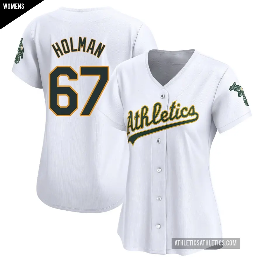 Women's Oakland Athletics ＃67 Grant Holman Limited White Home Jersey