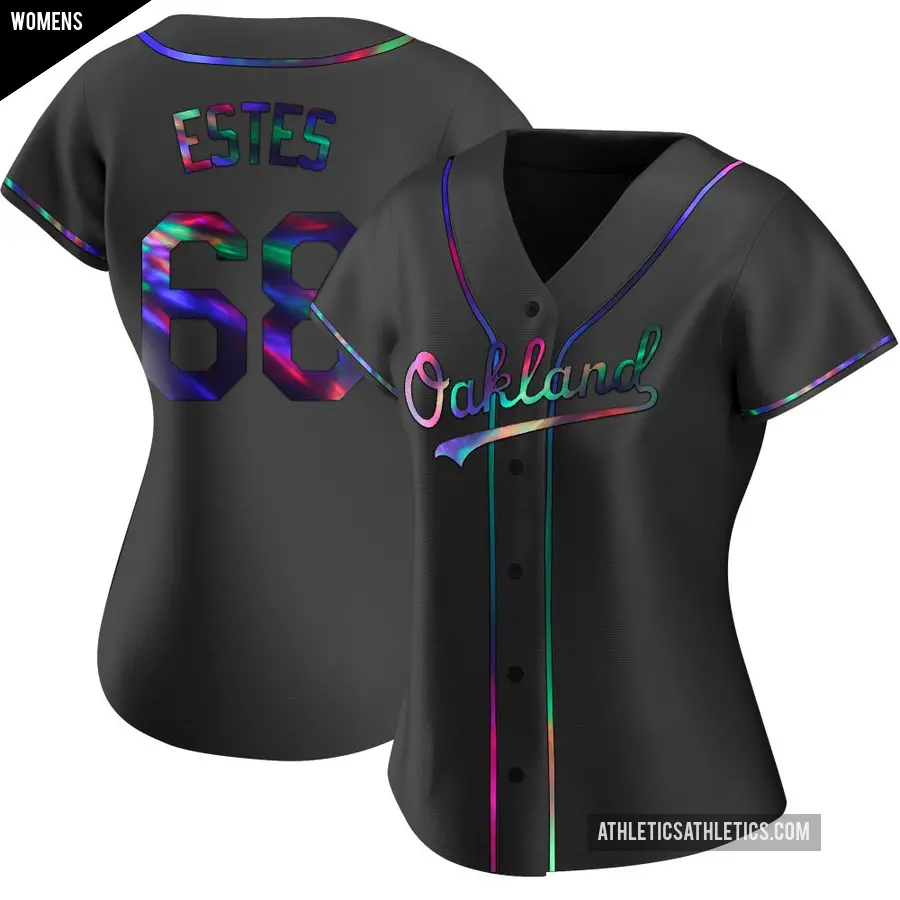 Women's Oakland Athletics ＃68 Joey Estes Replica Black Holographic Alternate Jersey