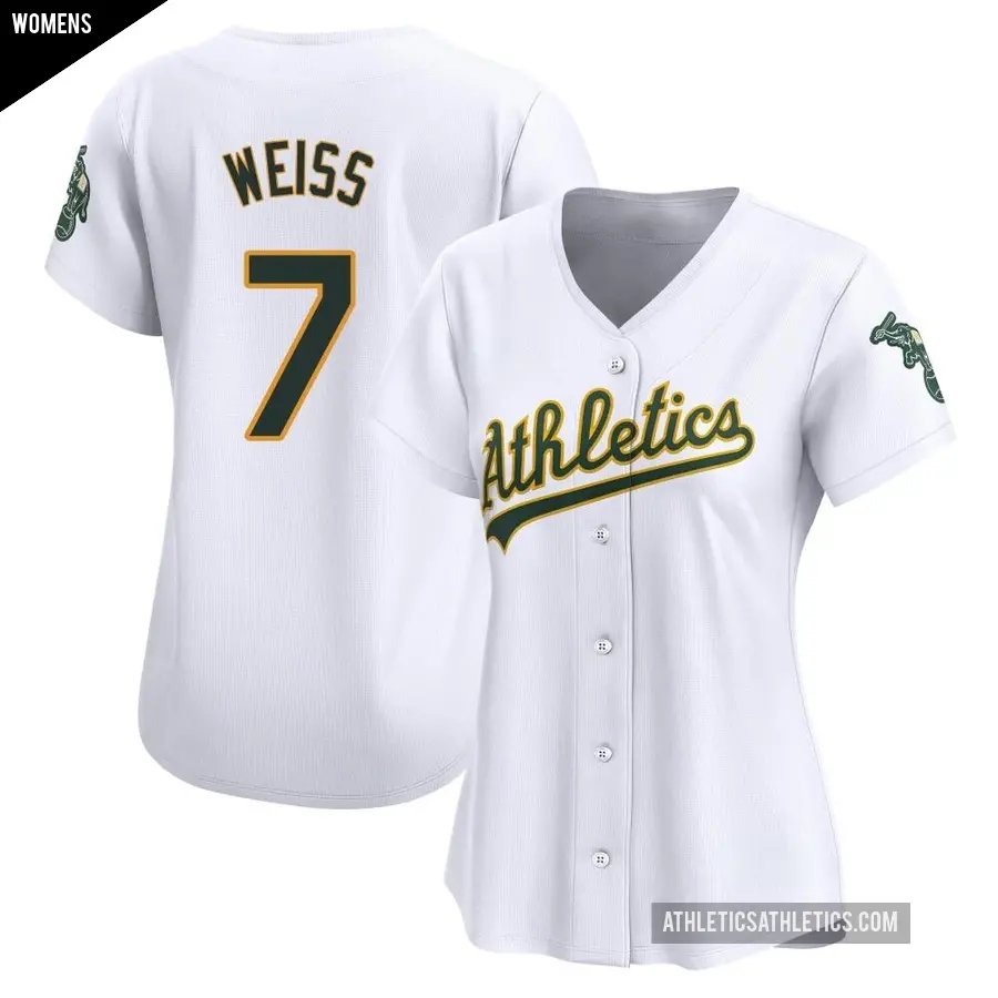 Women's Oakland Athletics ＃7 Walt Weiss Limited White Home Jersey