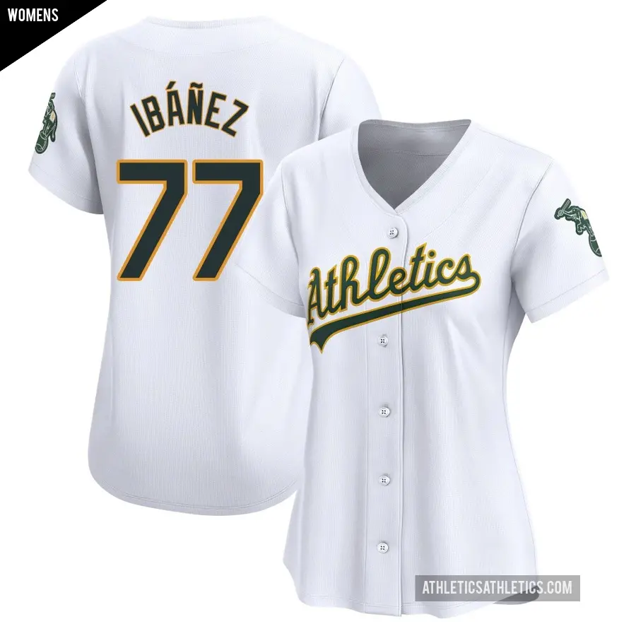 Women's Oakland Athletics ＃77 Andy Ibanez Limited White Home Jersey