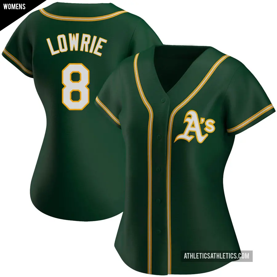 Women's Oakland Athletics ＃8 Jed Lowrie Authentic Green Alternate Jersey