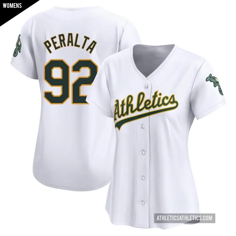 Women's Oakland Athletics ＃92 Elvis Peralta Limited White Home Jersey