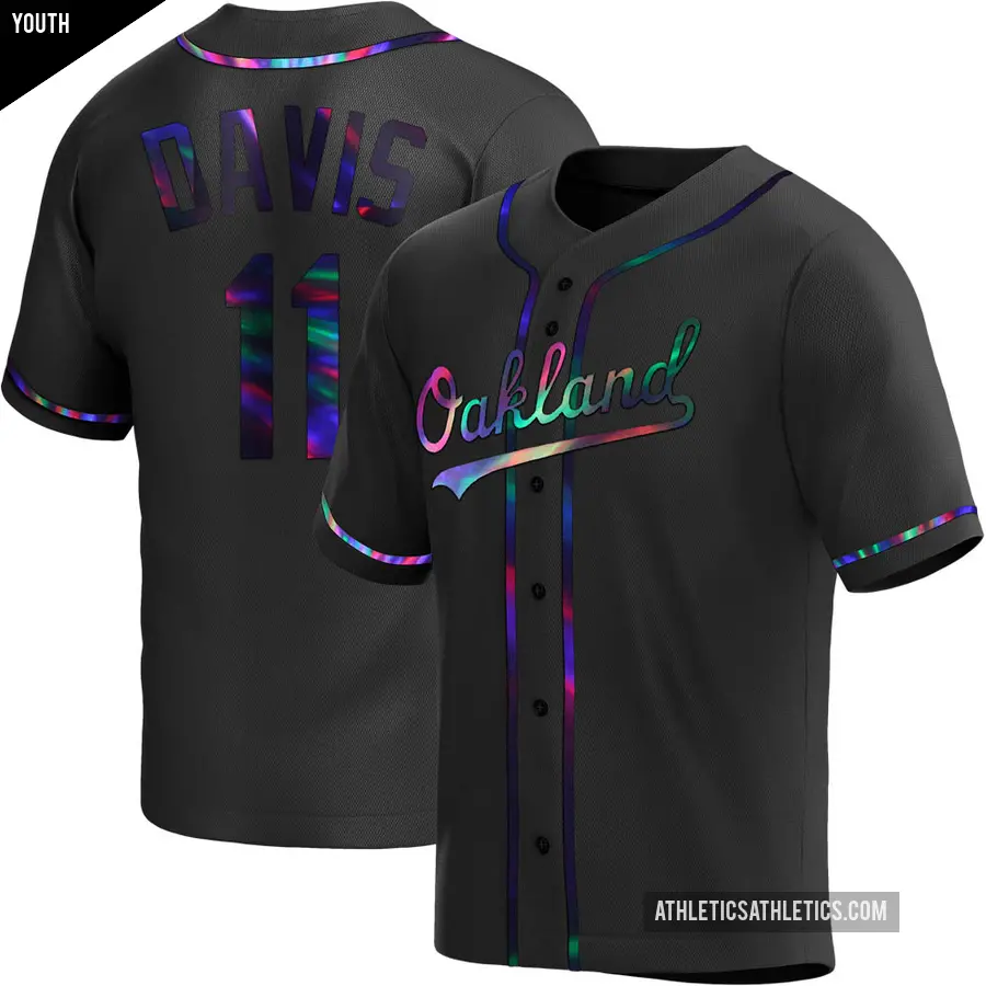 Youth Oakland Athletics ＃11 Khris Davis Replica Black Holographic Alternate Jersey
