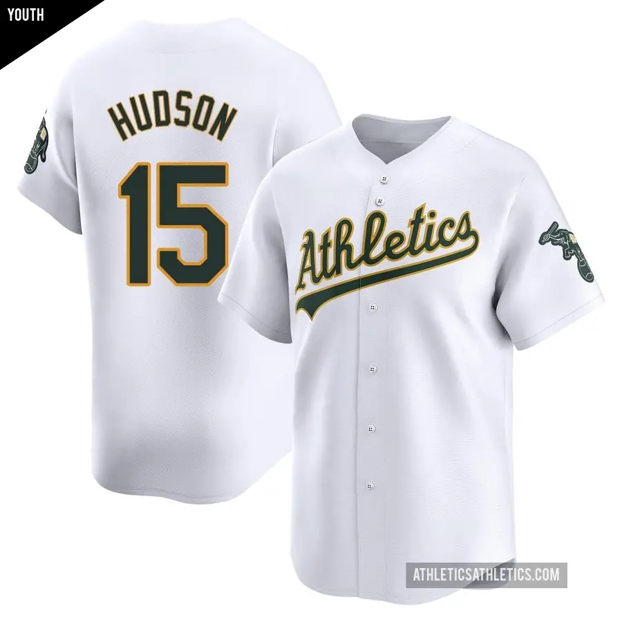 Youth Oakland Athletics ＃15 Tim Hudson Limited White Home Jersey