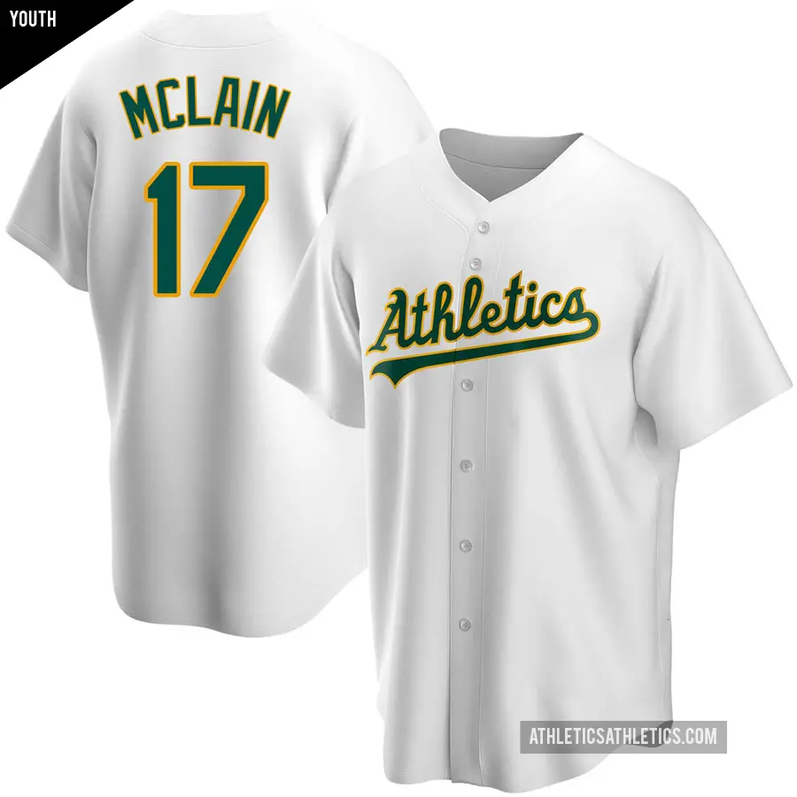 Youth Oakland Athletics ＃17 Denny Mclain Replica White Home Jersey
