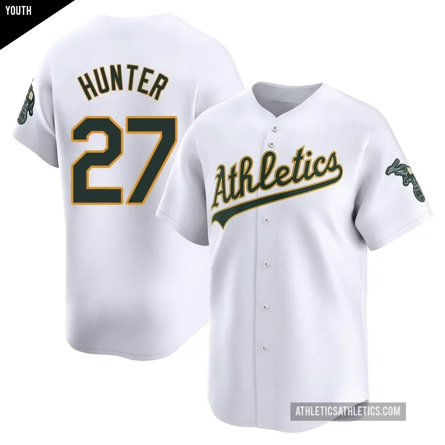 Youth Oakland Athletics ＃27 Catfish Hunter Limited White Home Jersey