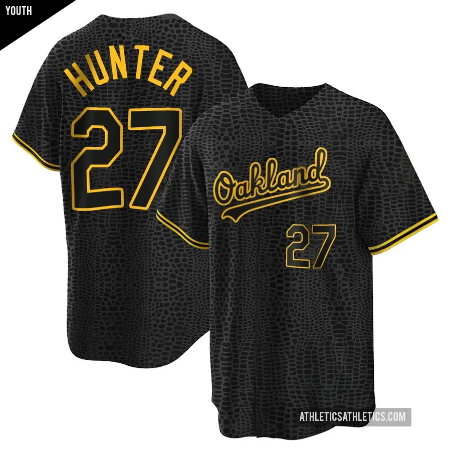 Youth Oakland Athletics ＃27 Catfish Hunter Replica Black Snake Skin City Jersey
