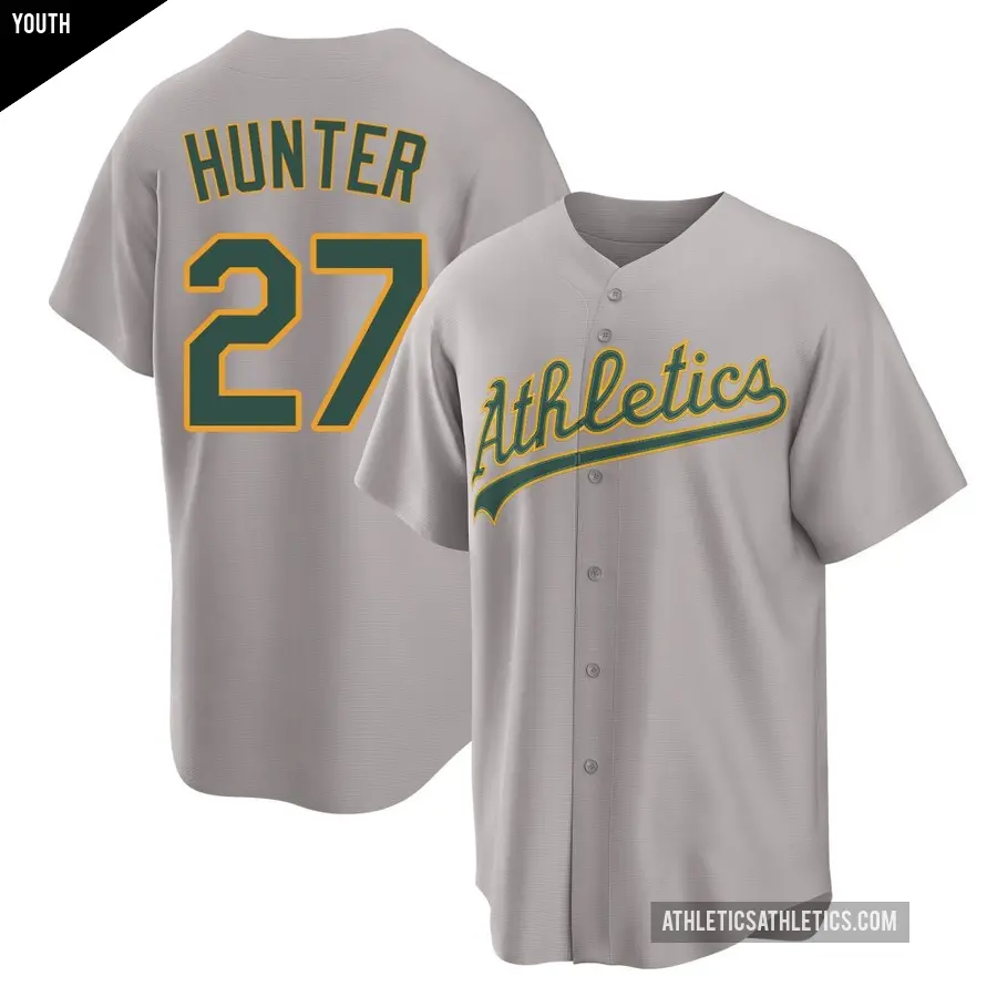 Youth Oakland Athletics ＃27 Catfish Hunter Replica Gray Away 2.0 Jersey