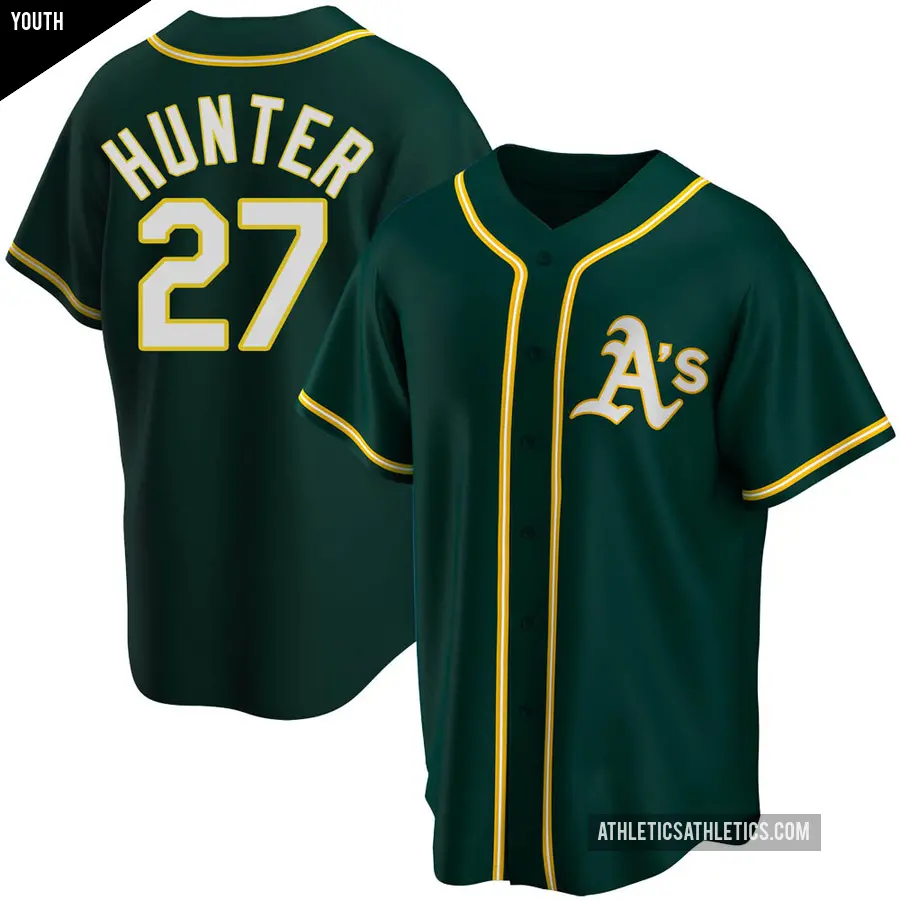Youth Oakland Athletics ＃27 Catfish Hunter Replica Green Alternate Jersey