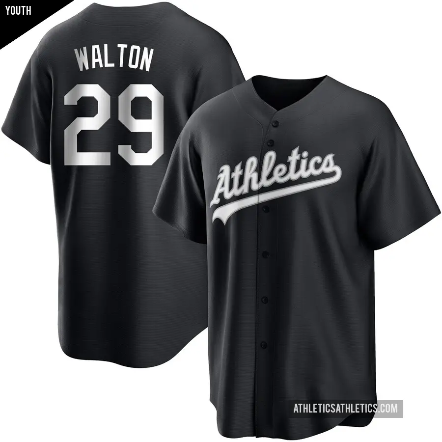 Youth Oakland Athletics ＃29 Donovan Walton Replica Black/White Jersey
