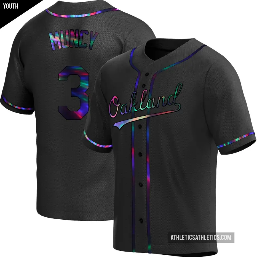 Youth Oakland Athletics ＃3 Max Muncy Replica Black Holographic Alternate Jersey