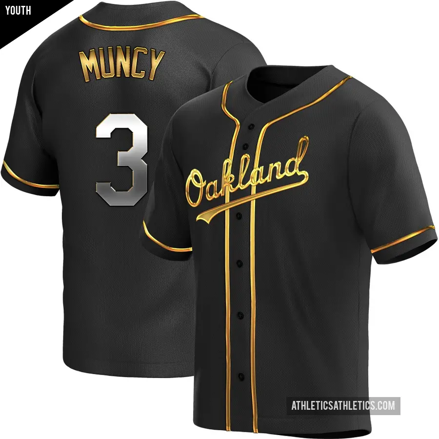 Youth Oakland Athletics ＃3 Max Muncy Replica Gold Black en Alternate Jersey