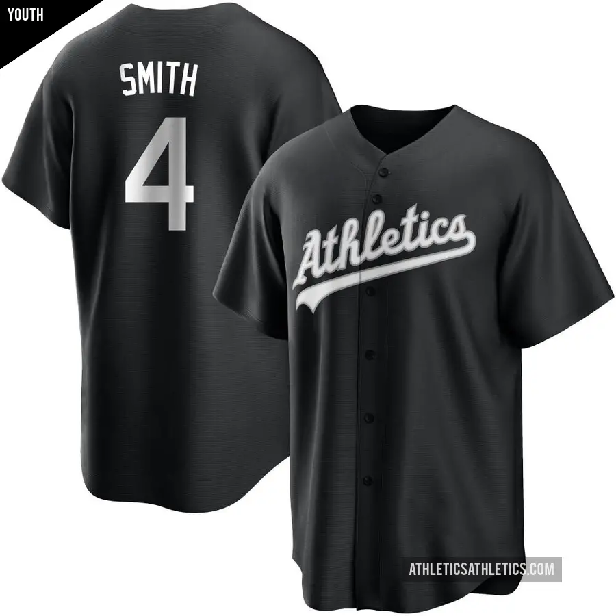 Youth Oakland Athletics ＃4 Kevin Smith Replica Black/White Jersey