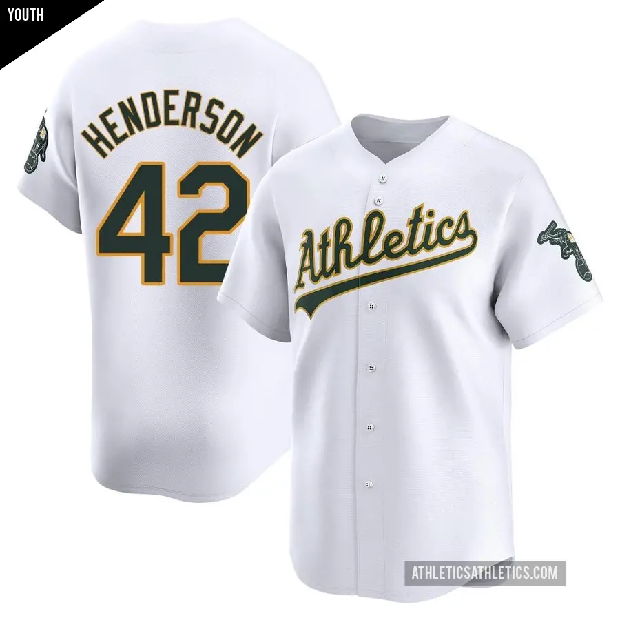 Youth Oakland Athletics ＃42 Dave Henderson Limited White Home Jersey