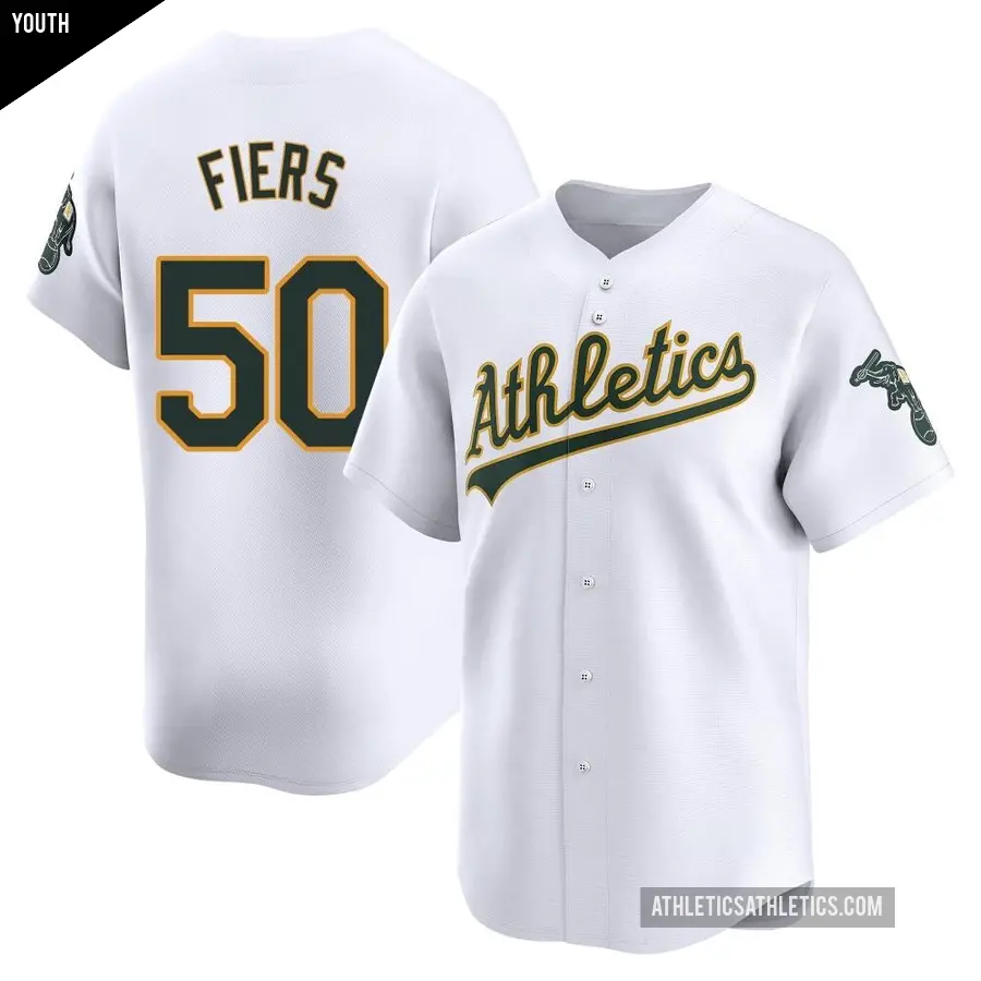 Youth Oakland Athletics ＃50 Mike Fiers Limited White Home Jersey
