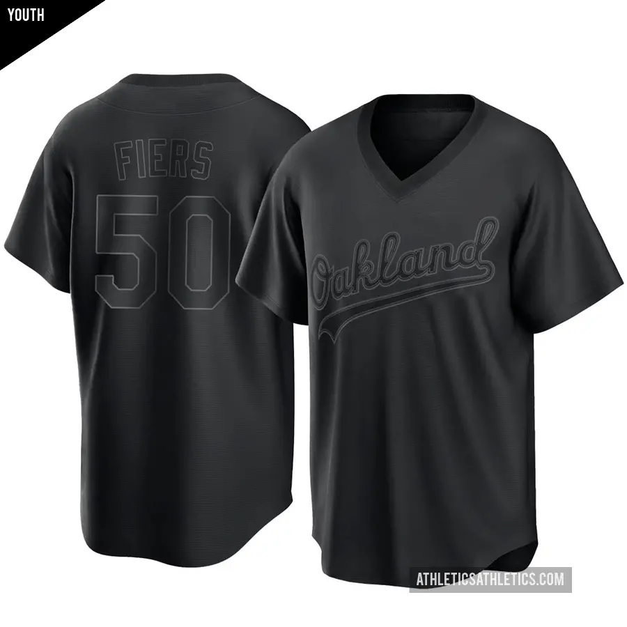 Youth Oakland Athletics ＃50 Mike Fiers Replica Black Pitch Fashion Jersey