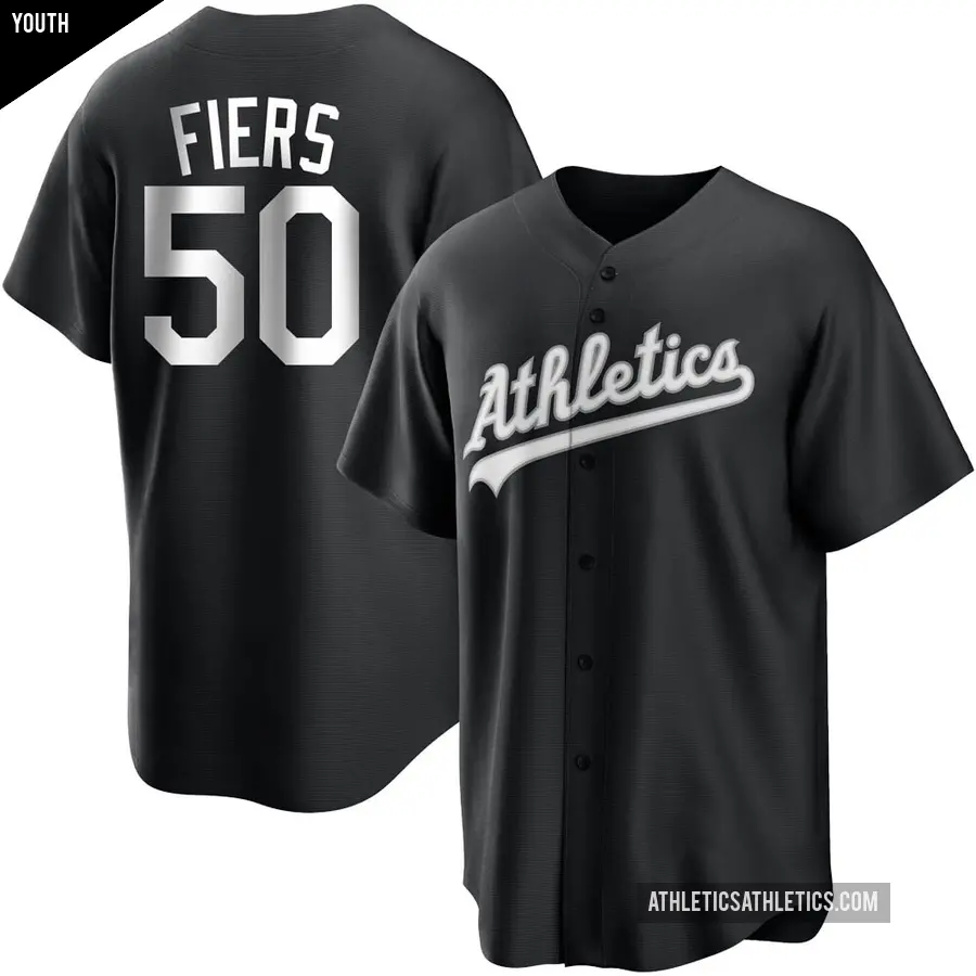 Youth Oakland Athletics ＃50 Mike Fiers Replica Black/White Jersey