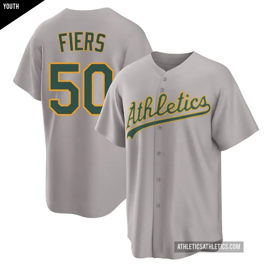 Youth Oakland Athletics ＃50 Mike Fiers Replica Gray Away 2.0 Jersey