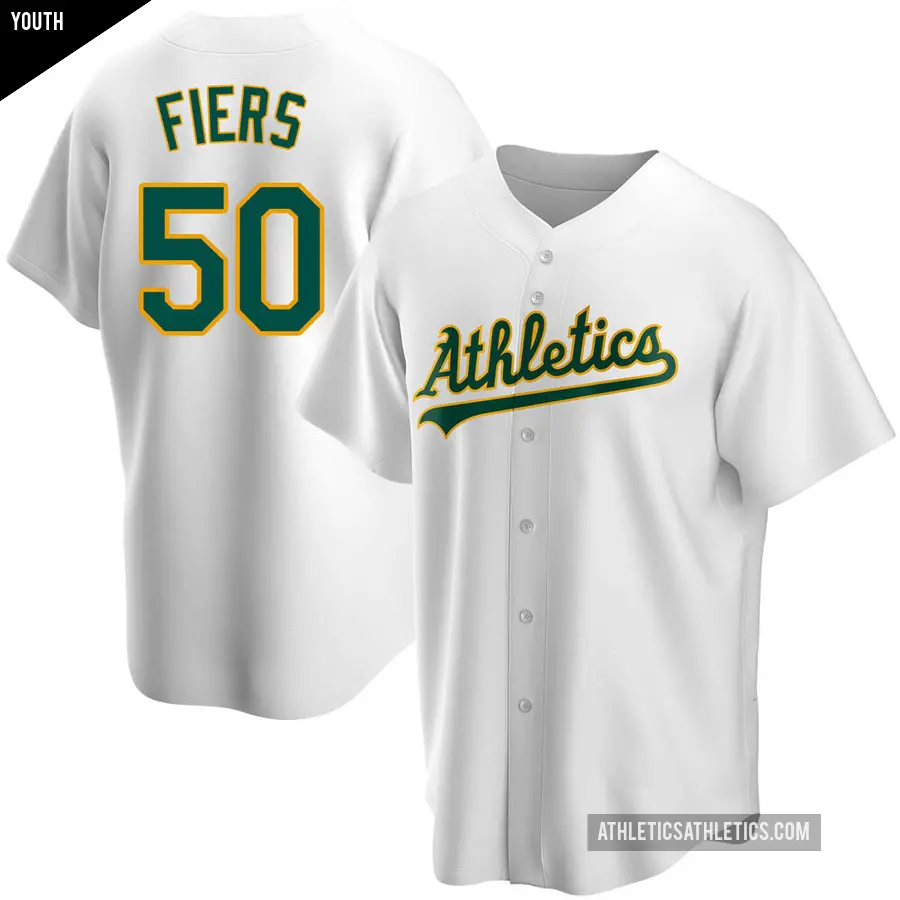 Youth Oakland Athletics ＃50 Mike Fiers Replica White Home Jersey