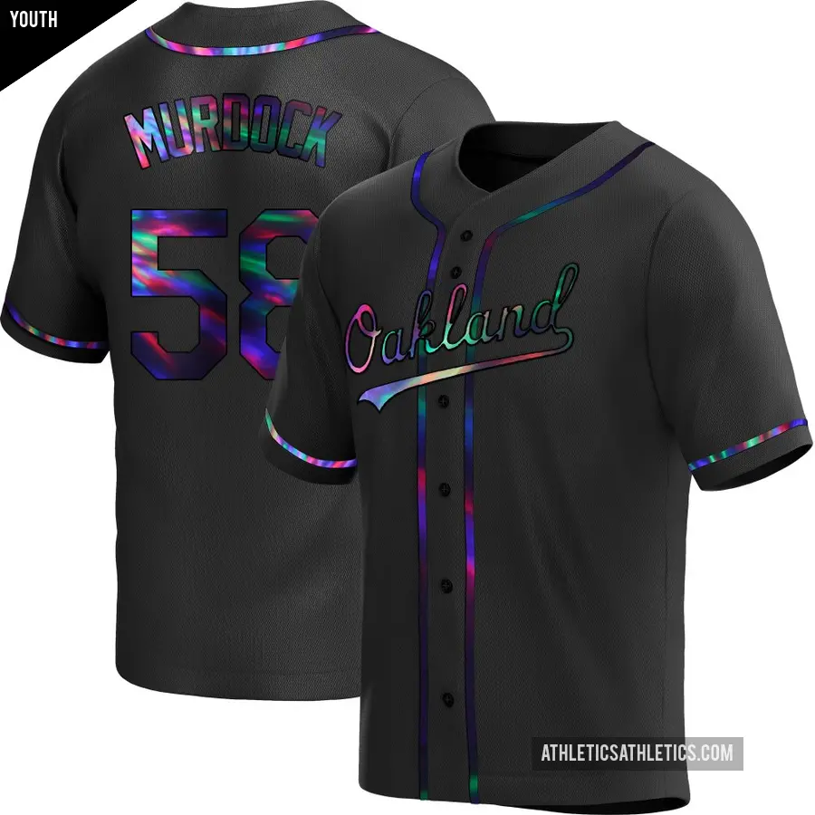 Youth Oakland Athletics ＃58 Noah Murdock Replica Black Holographic Alternate Jersey